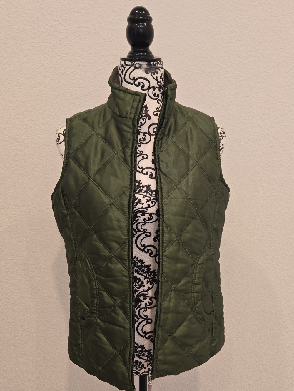 Jane Ashley Olive Green Quilted Stand-Collar Vest